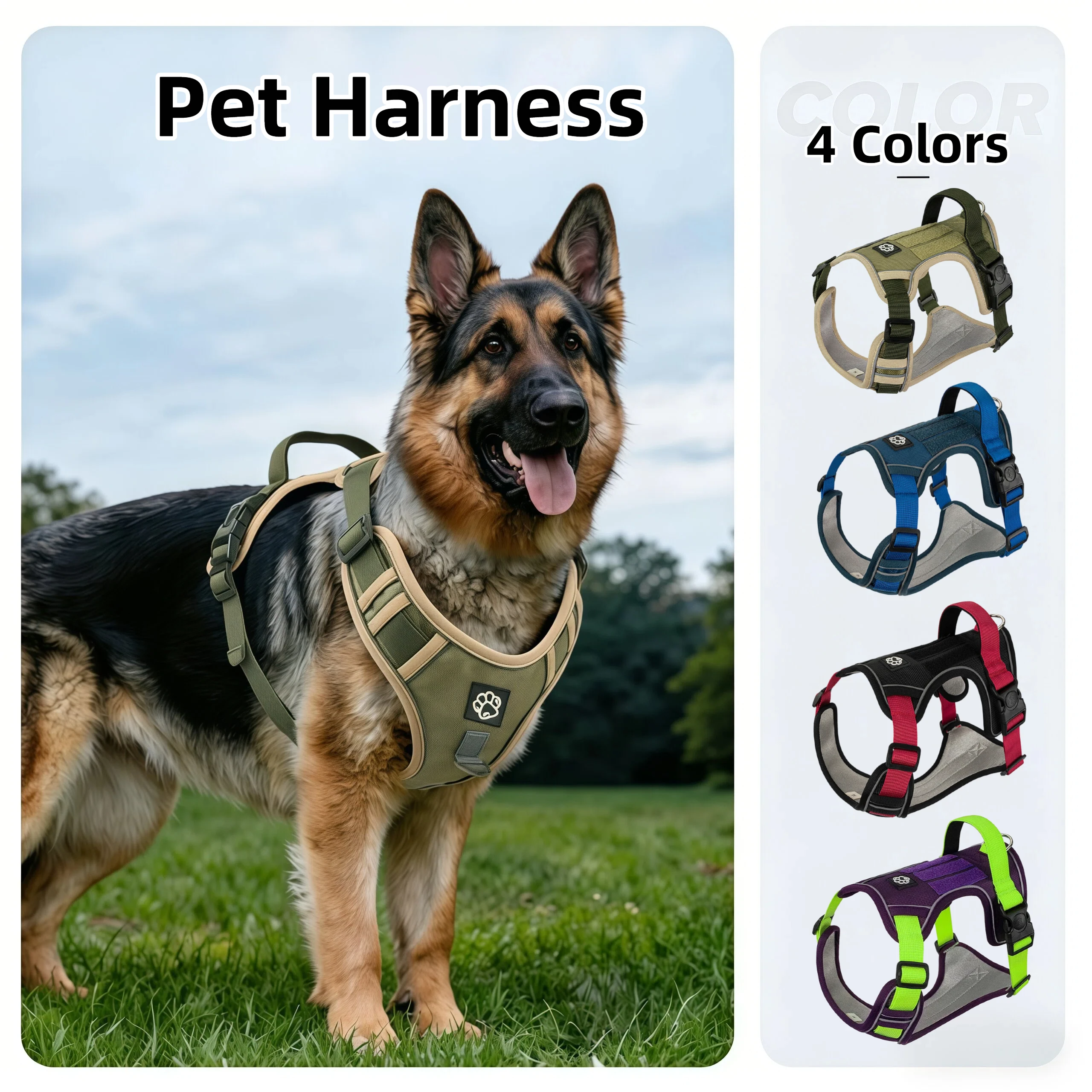 Pet Dog Tactical Harness Reflective for Medium Large Dogs Vest Adjustable Reflective Big Dog 1005012104086852
