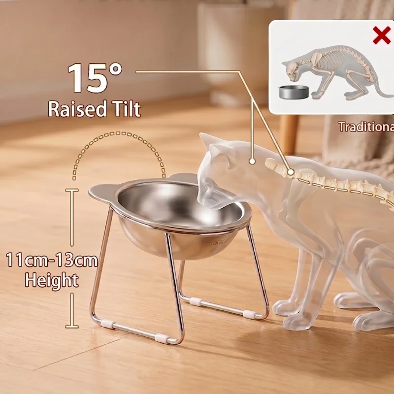 Stainless Steel Cat Bowl Dog Bowl Raised with 15° Elevated Design Neck Guard Healthy Feeding 1005012109577151