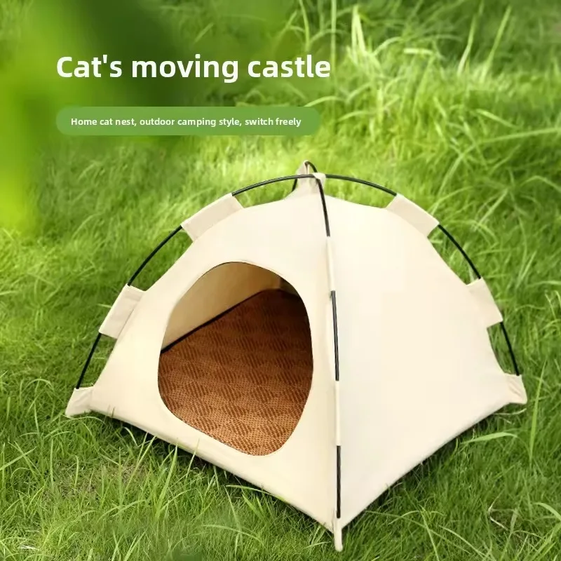 Portable Cat Tent Bed Breathable Oxford Pet House with Double-Sided Mat Summer Cooling Cave 1005012115940833