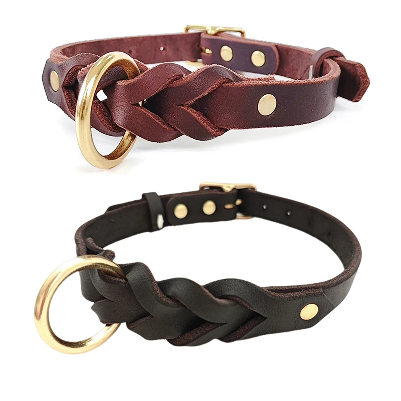 Medium Large Dog Collar Genuine Leather Braided Leather Collar for a Dog Real Big 1005012121773500