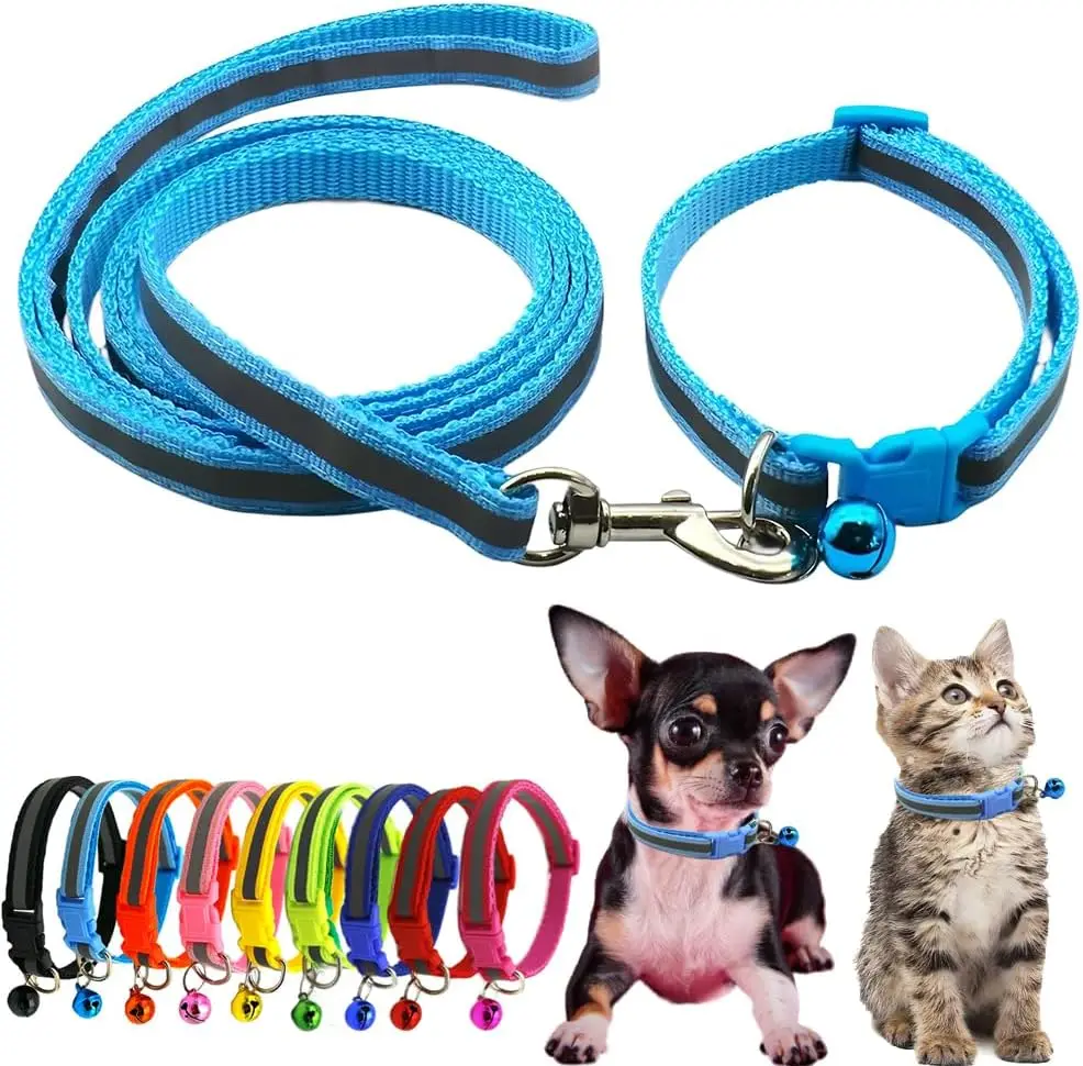 Reflective Nylon Pet Collar Leash Set with Bell Quick Release Buckle Adjustable Safety Collars 1005012124138217