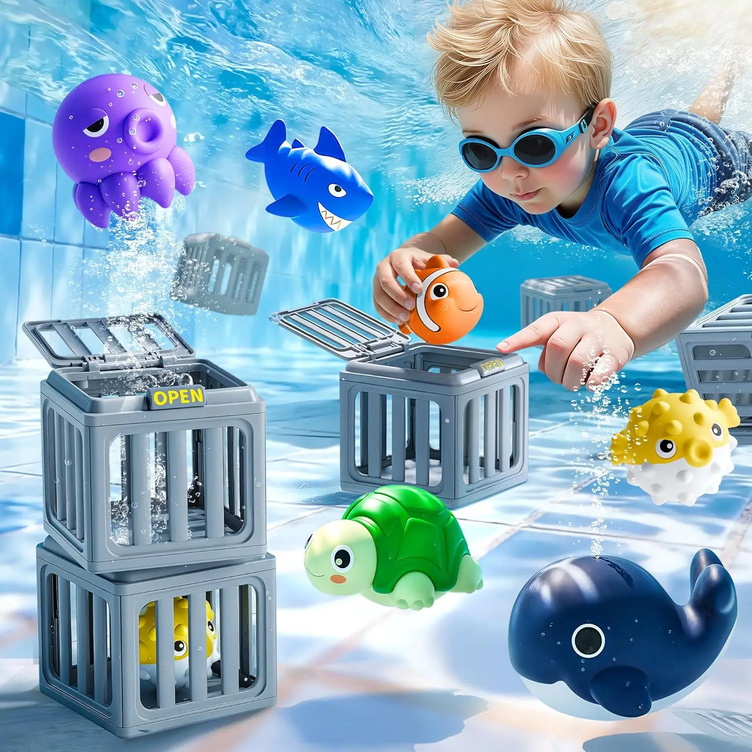 Kids Pool Diving Toys Water Swimming Dive Game Fish Box Floating Animals Fun Outdoor Beach Lake 1005012129519566