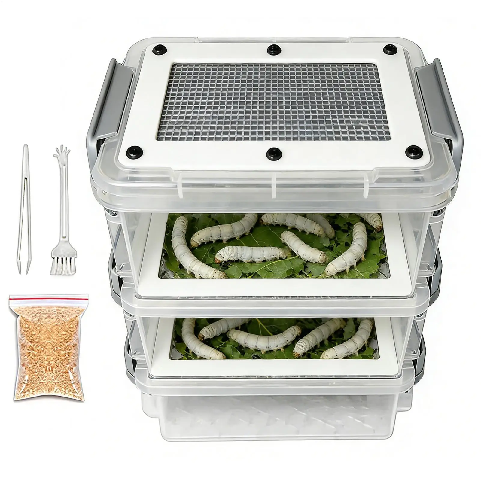 Mealworm Breeding Kit 3-Layer Silkworm Feeder Bin Corn Worm Breeder Box for Pet Parents Animal 1005012137199083