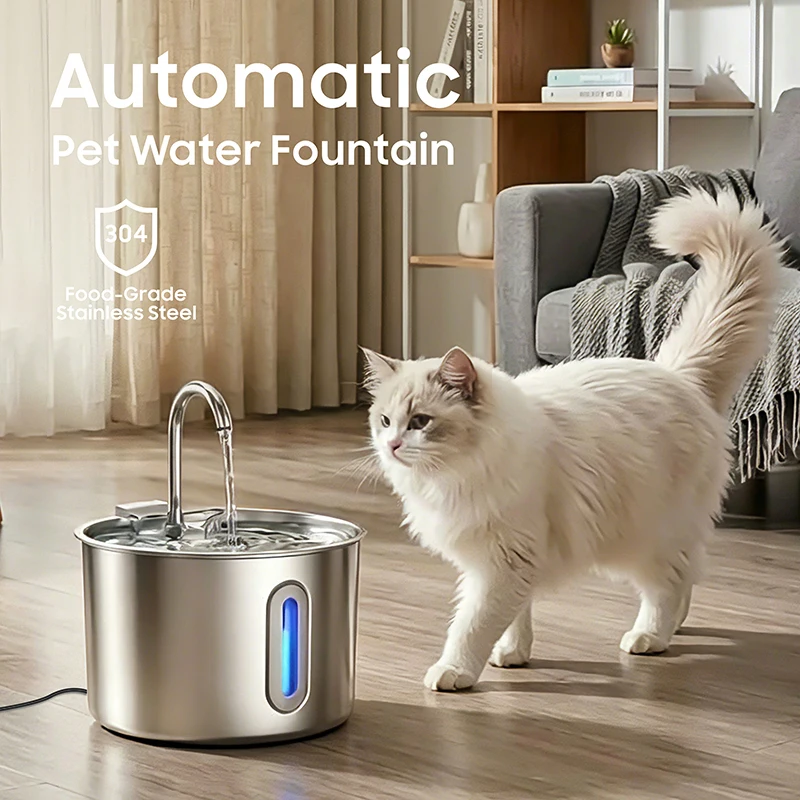Stainless Steel Cat Water Fountain Automatic Pet Drinking Fountain with Faucet Filter Smart (2.2L) 1005012145543788