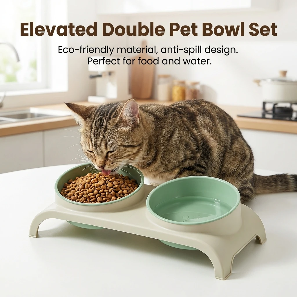 Stainless Steel Double Bowl Pet Feeder with Anti-Slip Base Dual-Purpose Designs for Cats and Dogs 1005012148655103
