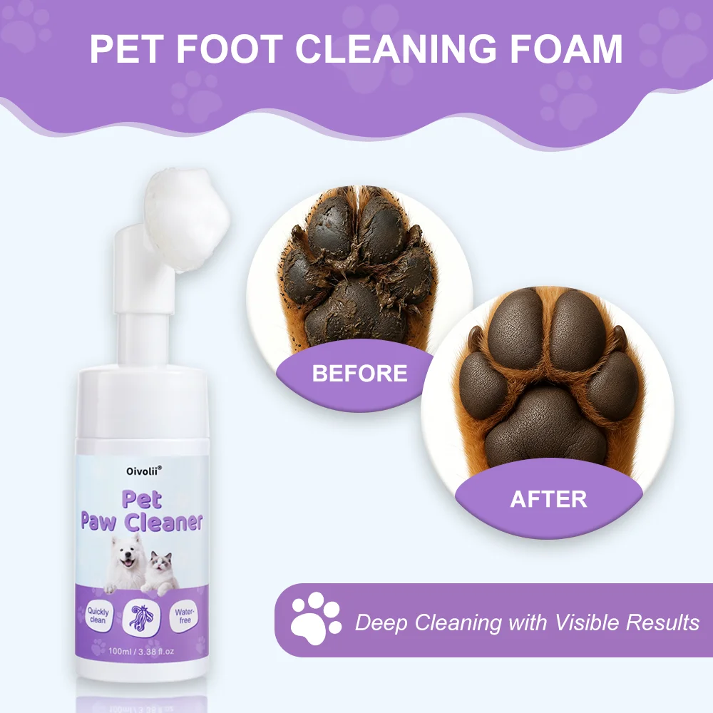 Pet Paw Foam Cleaner 100ml Waterless No-Rinse Dogs Cats Built-In Silicone Brush Remove Mud Dirt 1005012159122917