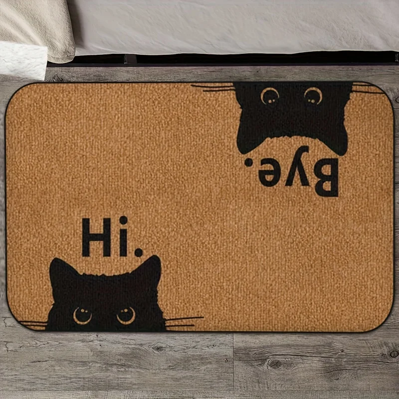 Funny Cat Doormat Hi Bye Welcome Mat Crystal Velvet Faux Coir Non Slip Dirt Trapper Front Door 1005012179812542