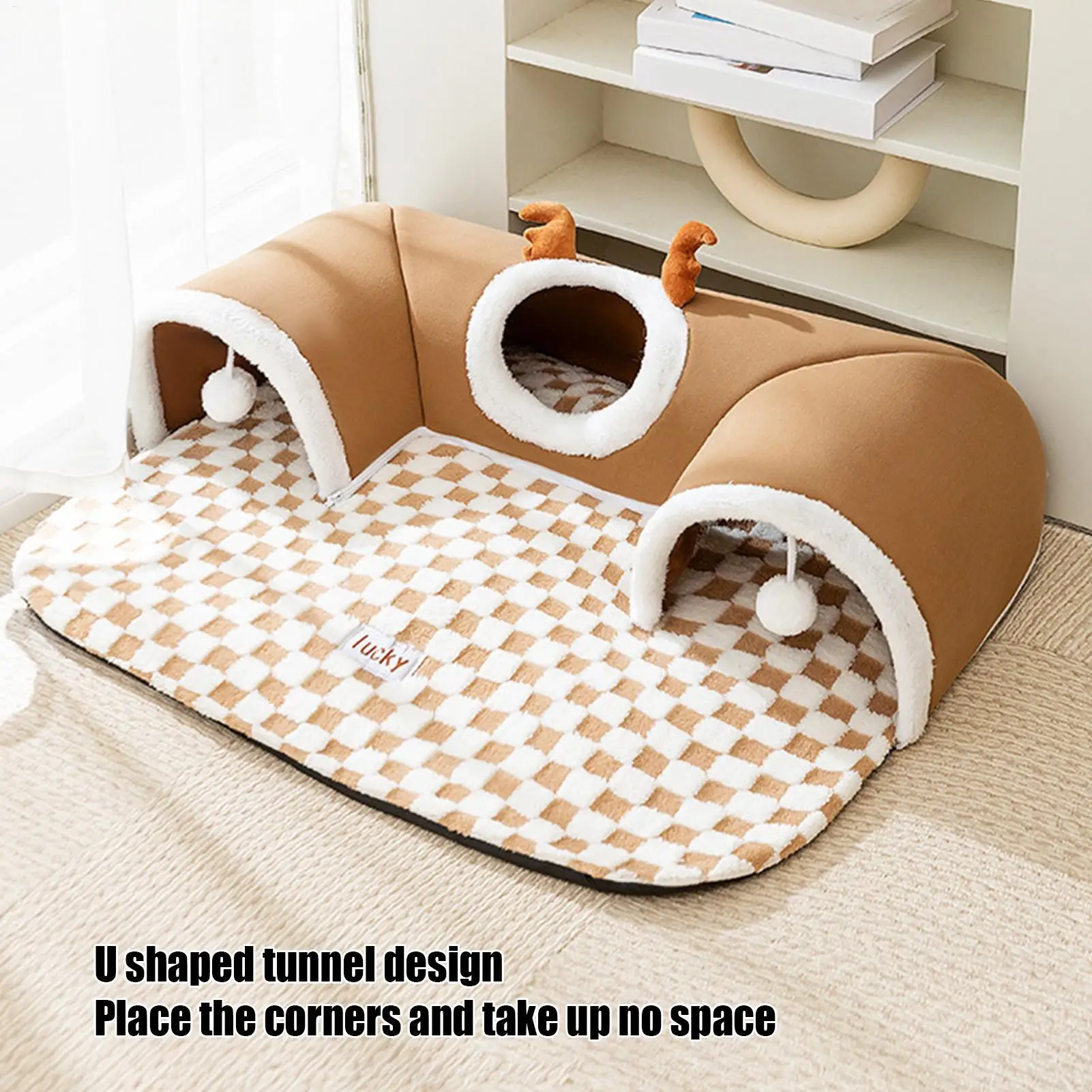 Cat Bed and Play Tunnel Warm House Tent with Plush Mat Indoor Hideaway Corner Shelter Foldable Pet 1005012186871827