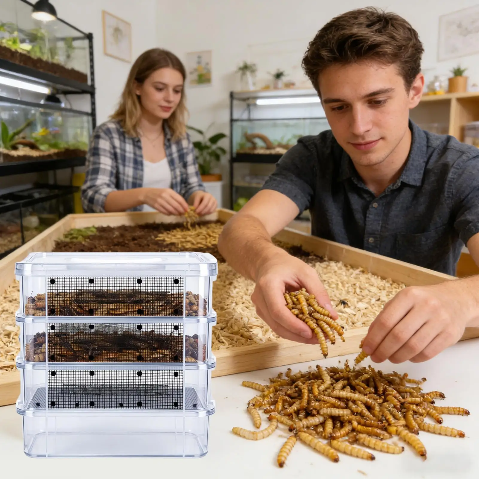 Mealworm Breeding Kit Container 4-Layer High-Capacity Silkworm Rearing Box 1005012195448573
