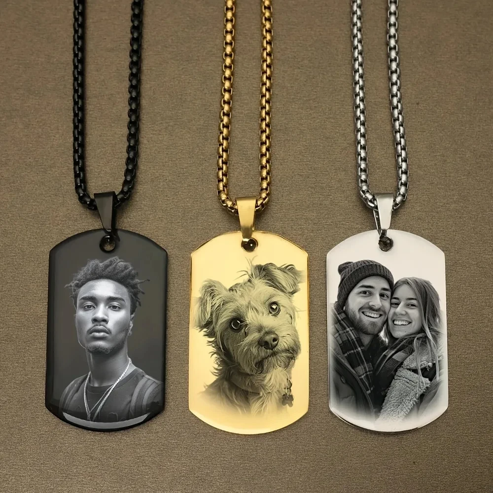 Custom Photo Engraved Dog Tag Necklace Stainless Steel Personalized Text Pendant Retro Bohemian 1005012201320062