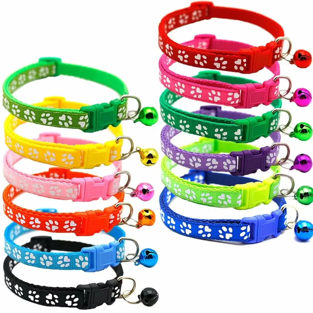 Cute Small with Bell for Puppy Kitten Cat Paw Print Cat Necklace Pet Collar Grooming Accessories 1005012214976636