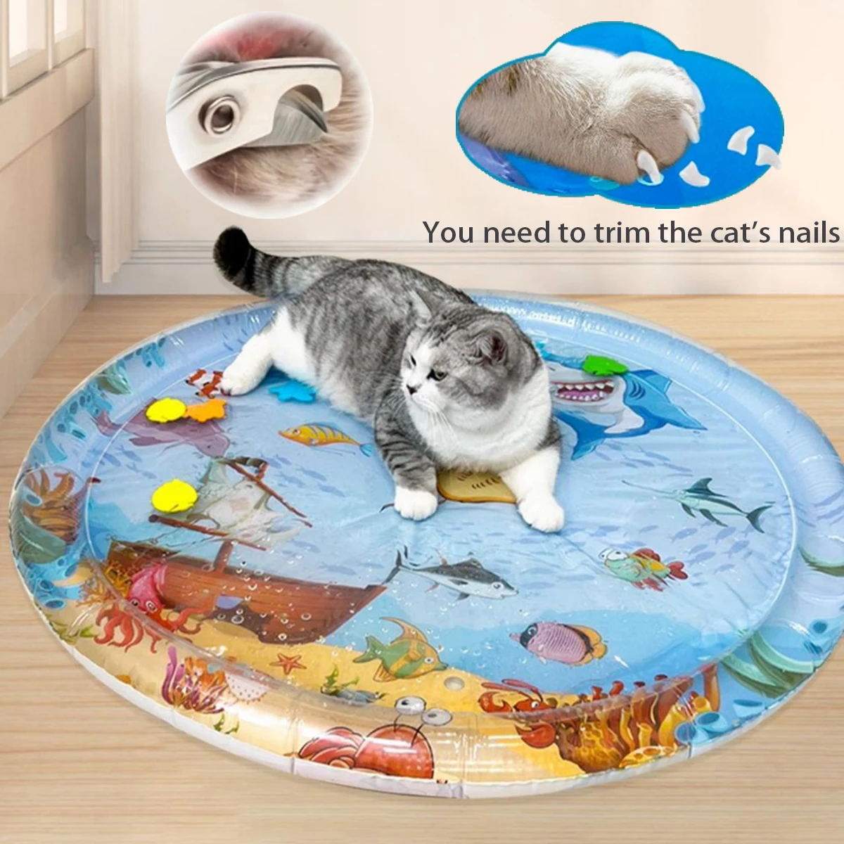 Summer Pet Cooling Mat，thickened Inflatable Water Mat for Cat and Dog Pet Playmat with Fish Sea 1005012220931960