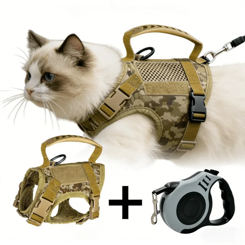 Escape Proof Cat Harness with Retractable Leash Set Adjustable Vest Handle for Outdoor 1005012221044999