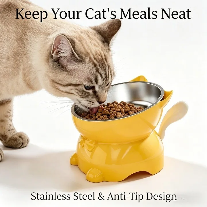 Cat Bowl Creative Inclined Kitten Puppy Food Feeding Bowls 304 Stainless Steel Raised Tilted Neck 1005012245448123