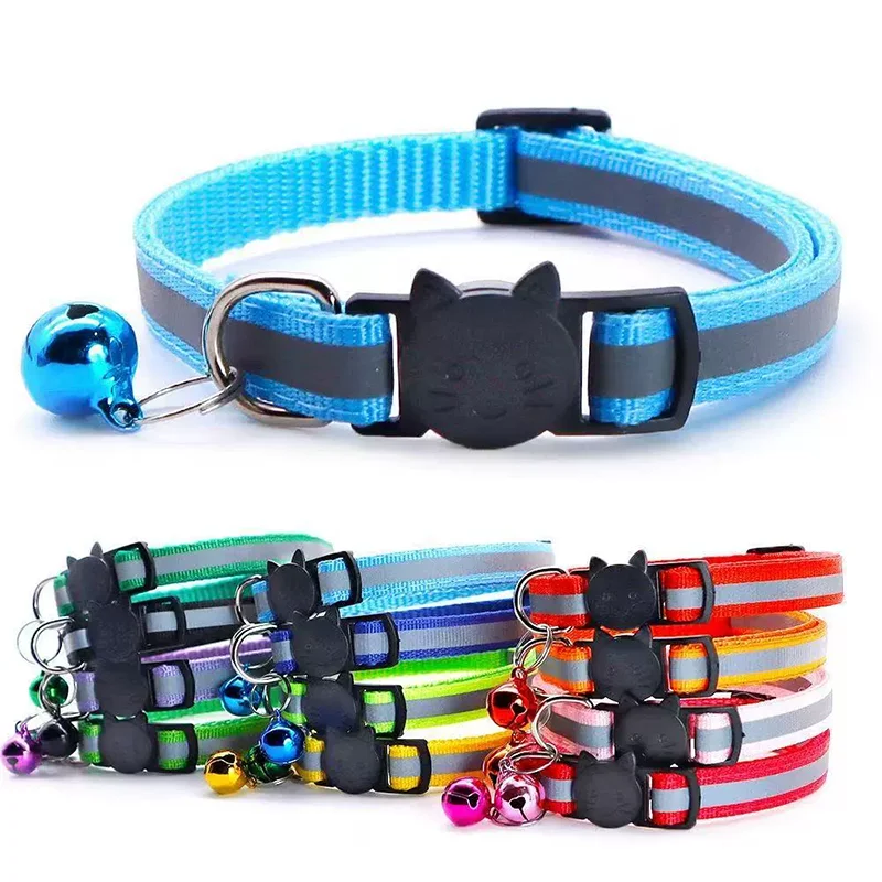 Cartoon Cat Head Reflective Pet Collar Colorful Bell Adjustable Safety Neck Strap Fashion Pet 1005012268346145