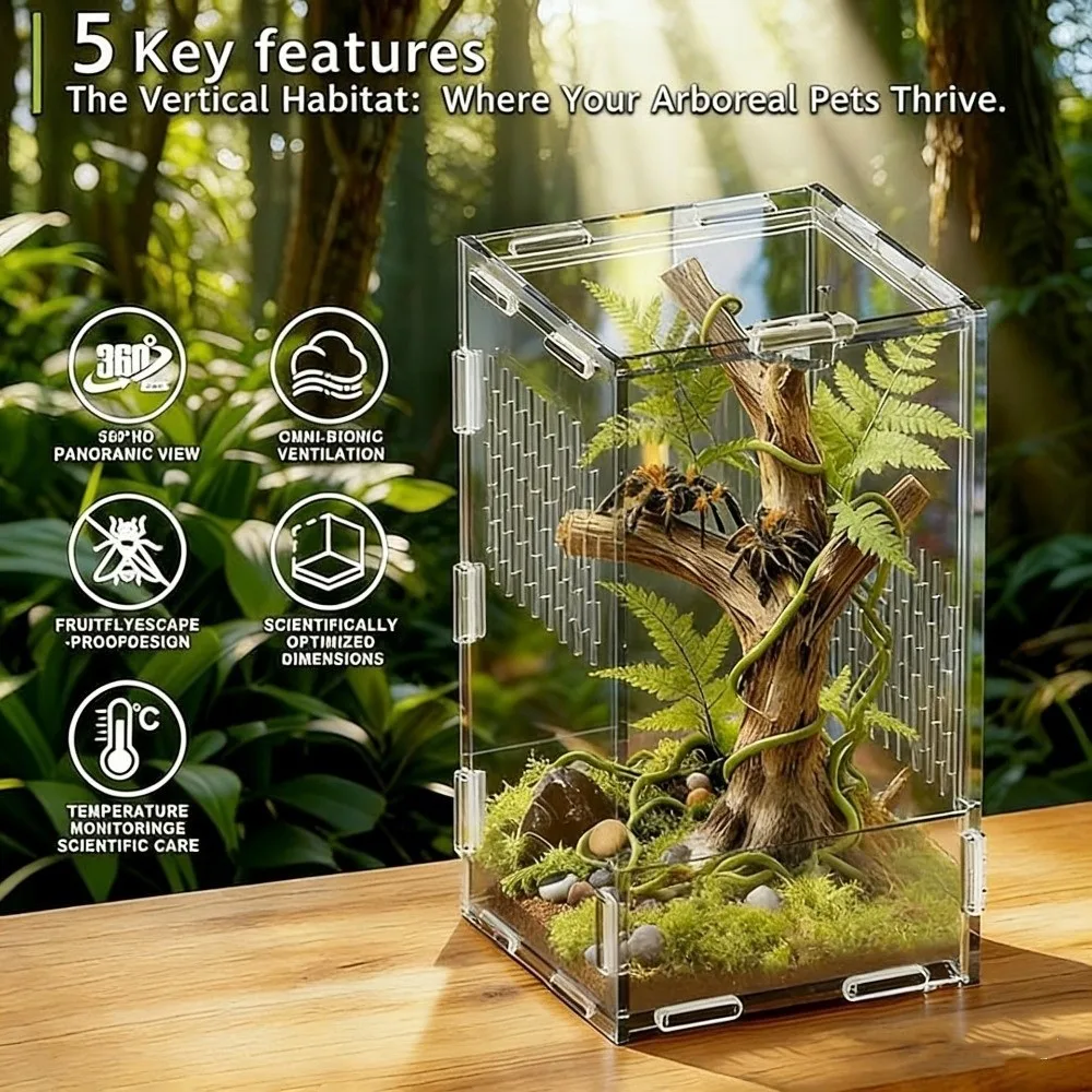Acrylic Jumping Spider Enclosure Buckle Lock Escape Proof Reptile Feeding Tank Ventilated 1005012273268660