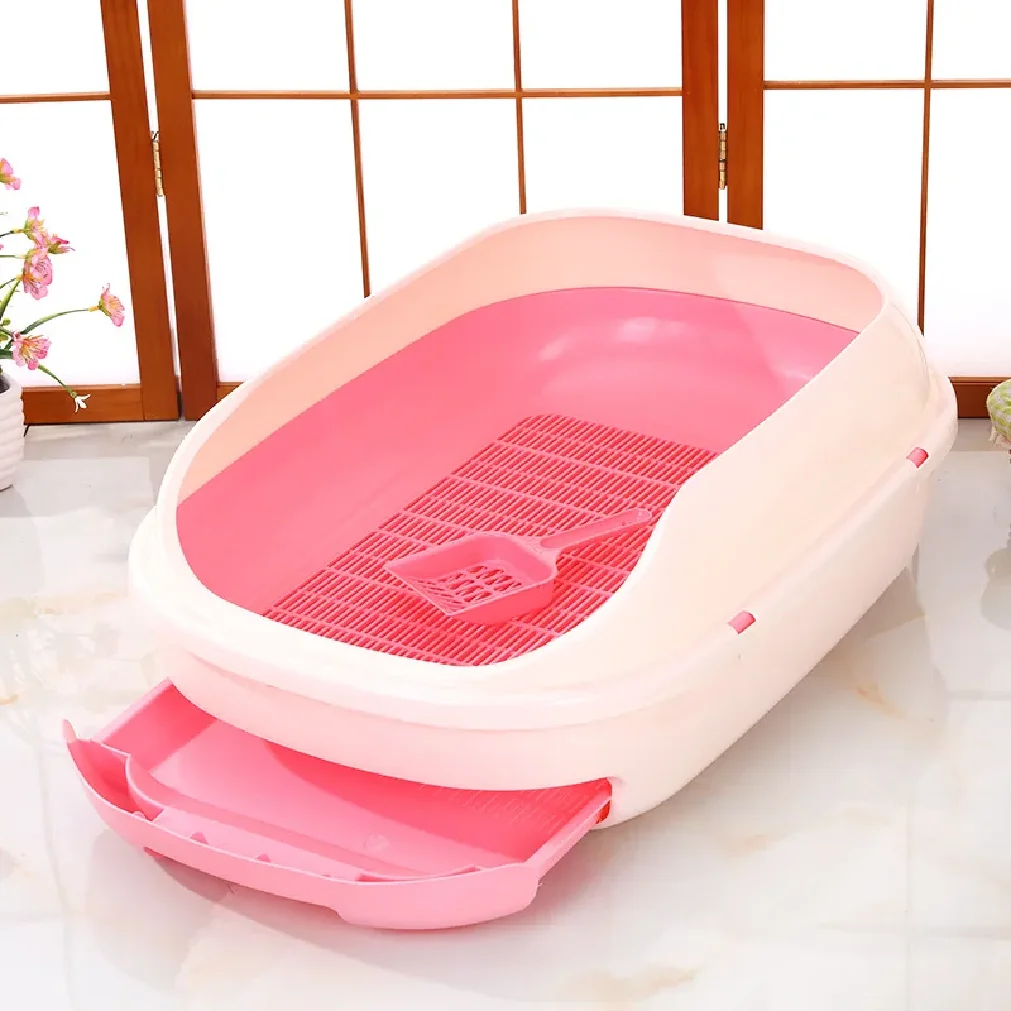 Semi-Enclosed Double-Layer Drawer Cat Litter Box, Large Grid Toilet for Active Cats 1005012287867174