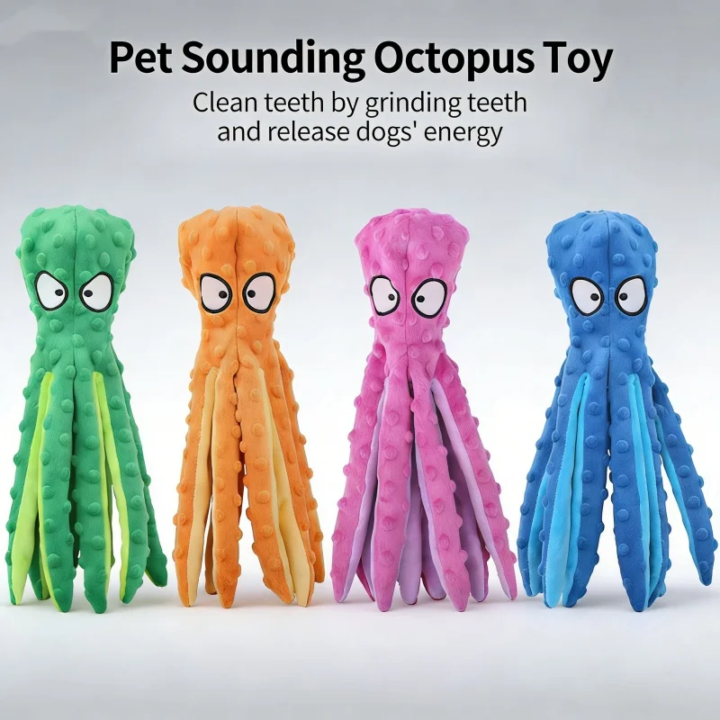 New Octopus Shaped Plush Dog Squeaky Toy Interactive Chew Toy for Puppy Teething Durable Crinkle No 1005012322837180