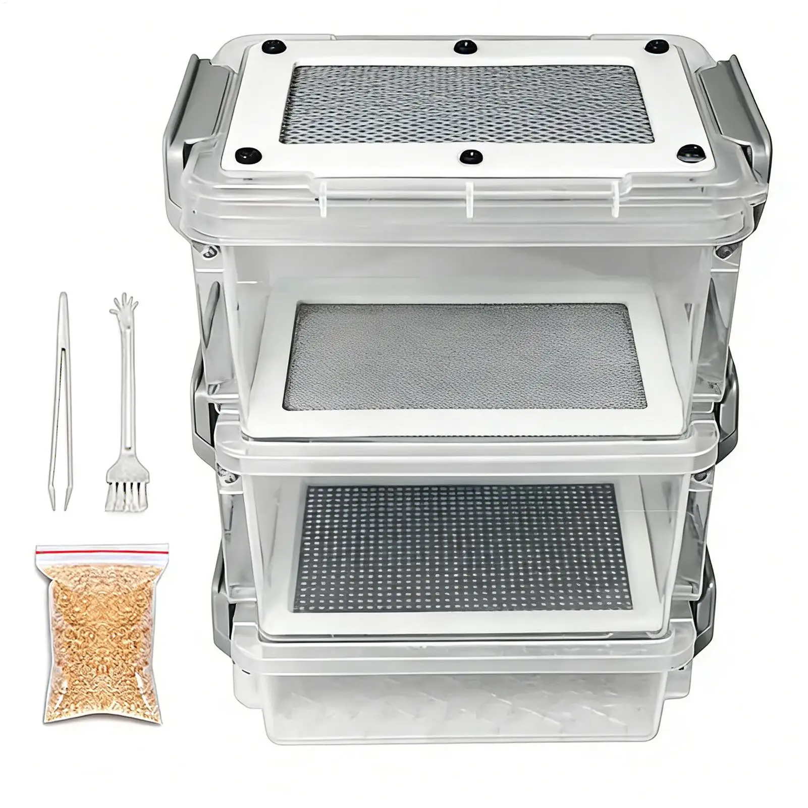 Mealworm Breeding Kit 3-Layer Silkworm Feeder Bin Corn Worm Breeder Box for Pet Parents Animal 1005012328625998
