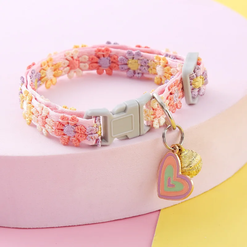 Pet Collar with Bell Colorful Flower Dog Puppy Kitten Collar Adjustable Safety Bell Ring Necklace 1005012338348495