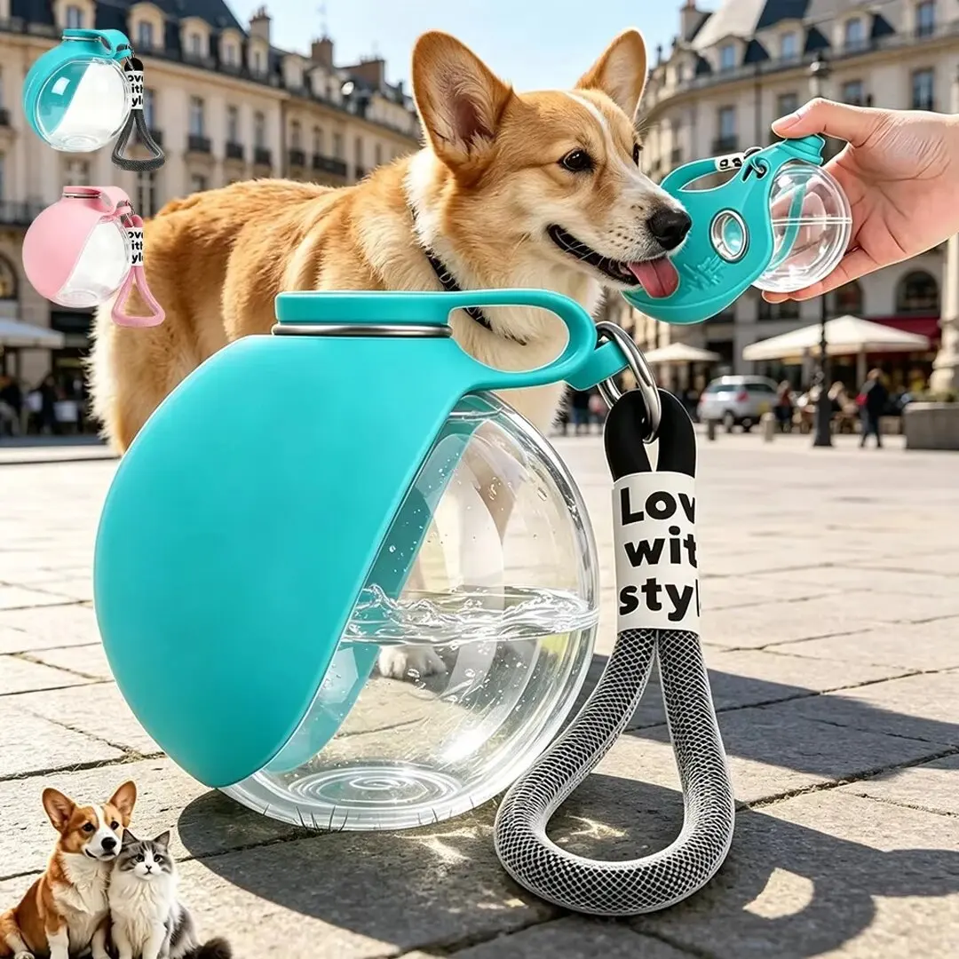 Portable 2-In-1 Dog Water Bottle with Lanyard Hook Foldable Silicone Dog Bowl Leak-Proof Compact 1005012401576769
