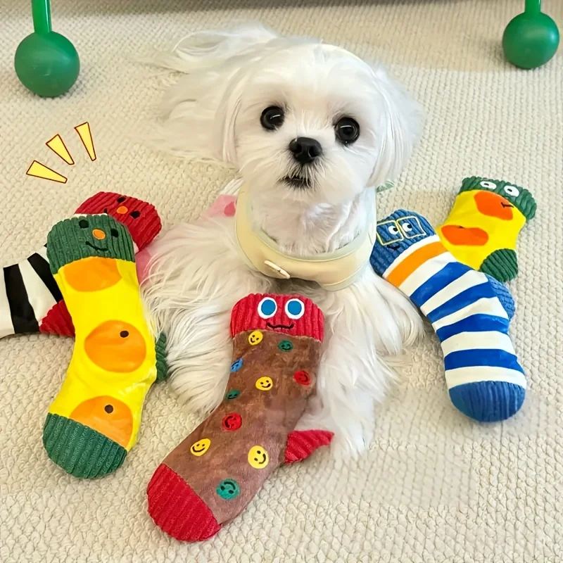 Novel Sock Style Plush Dog Toy Soft Fuzzy Interactive Play Doll Cute Eye Design Safe Bite Toy 1005012402099006