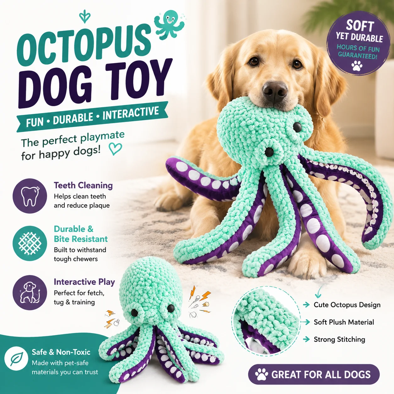 Pet Plush Octopus Toy Interactive Sound Anti-Demolition Home Large and Small Dog Boredom Companion 1005012412469732