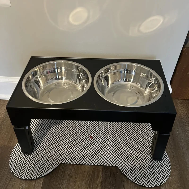 Elevated Dog Feeder Bowls Adjustable Raised Stand with Double Stainless Steel Food Water Bowls 1005012424796458