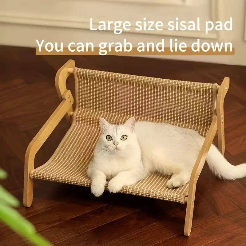 Summer Large 2-In-1 Sisal Cat Scratcher Bed Elevated Breathable Wooden Frame Cat Hammock Anti 1005012428014357