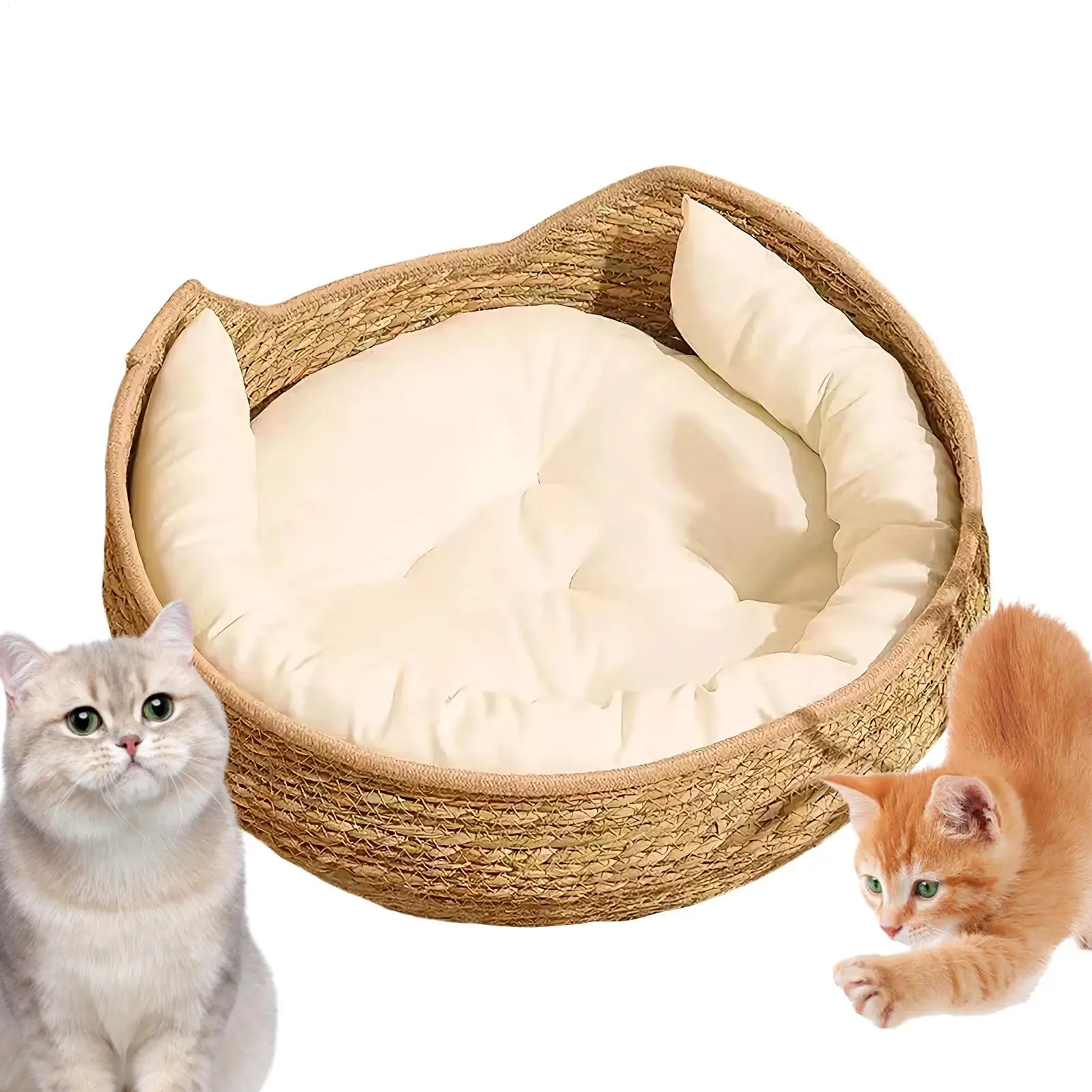 Pet Cat Nest Handmade Weaving Kitten Bed Basket Soft Cotton Rope Woven Pet Cave Round Sleeping Bed 1005012433643795