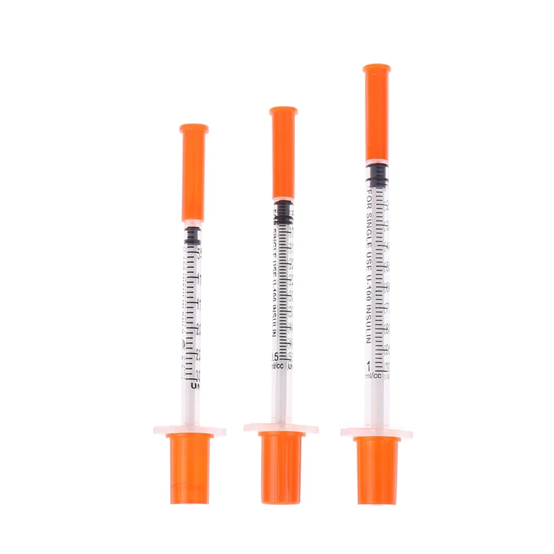 Kqm/5Pcs 0.3/0.5/1ML Disposable Plastic Veterinary Syringe Orange Cap Sterile Insulin Syringe 1005012438628447