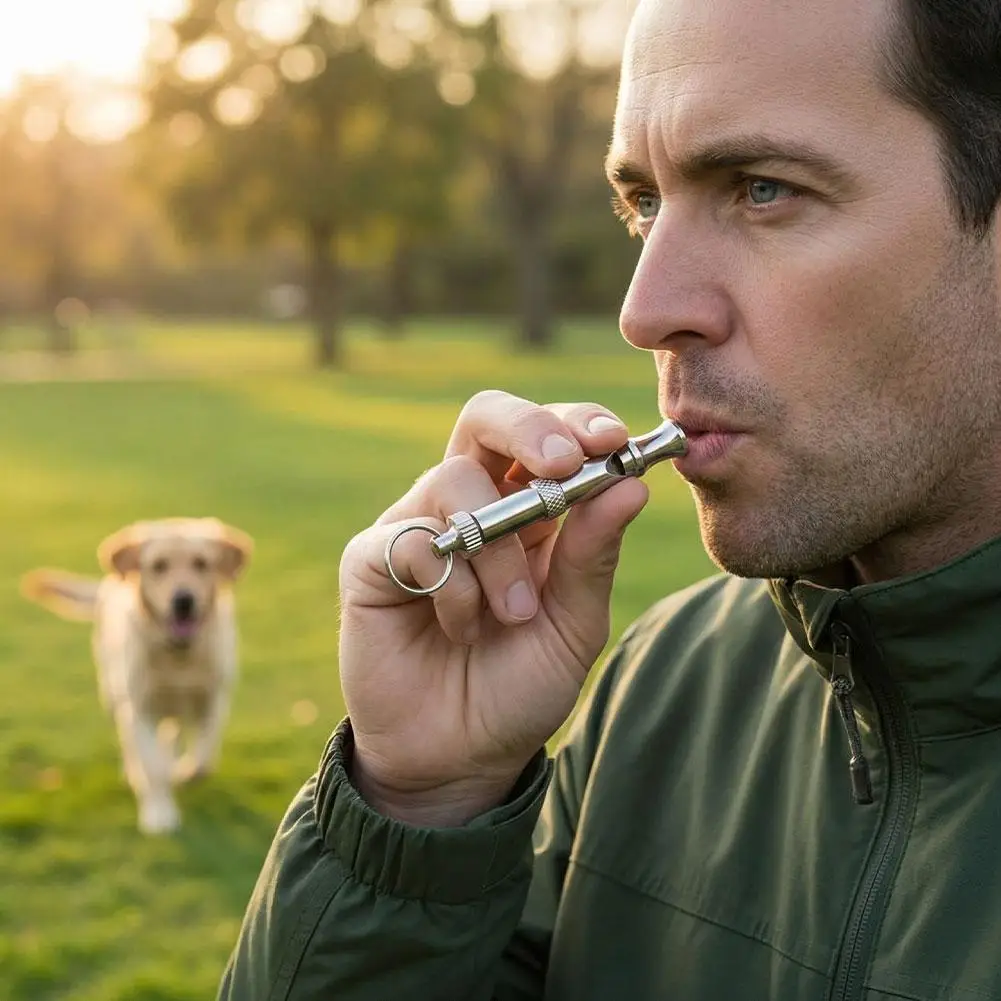 Dog Whistle Pet Training Whistle Stainless Steel Silver Portable Adjustable Ultrasonic Cat/Dog 1005012443165977