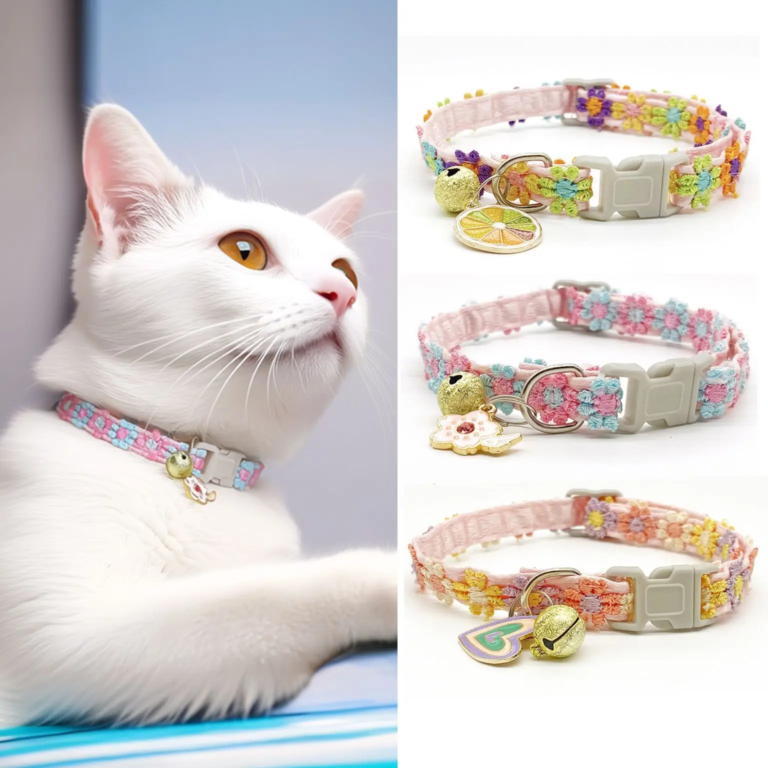 Pet Necklace Colorful Lace Flower Cat Collar Puppy Accessories Collar Bell Collar 1005012445618366