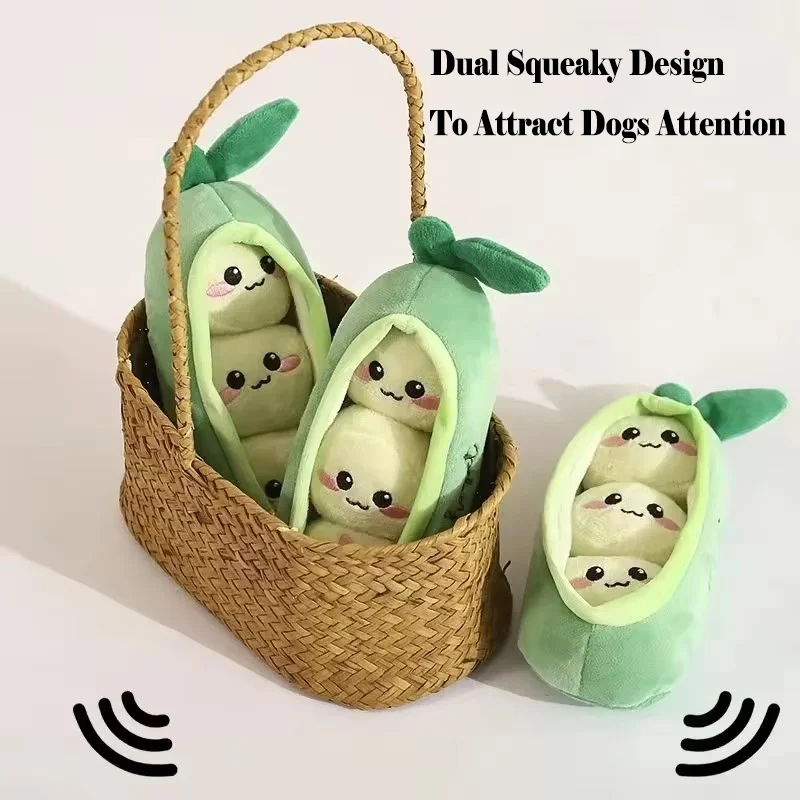 Cute Pea Pod Plush Dog Toy Squeaky Puzzle Chew Resistant Interactive Teething Toy for Small Breed 1005012451991557