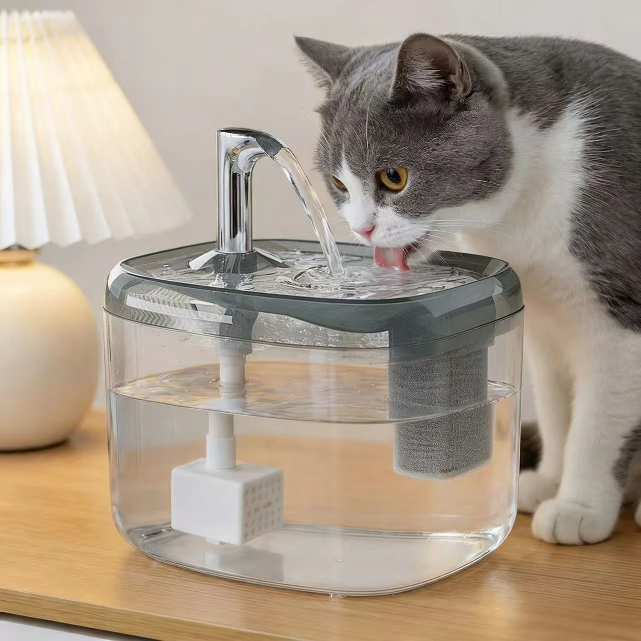 Automatic Circulating Pet Water Fountain USB Silent Anti-Dry Burn Pump Transparent Drinking (1.5L) 1005012454102243