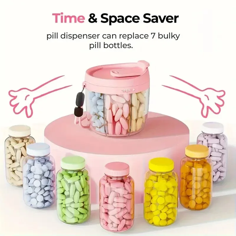 Pill Organizer Pill Dispenser with 7 Large Compartments Portable Pill Box Bottle Travel Organizer 1005012472117136