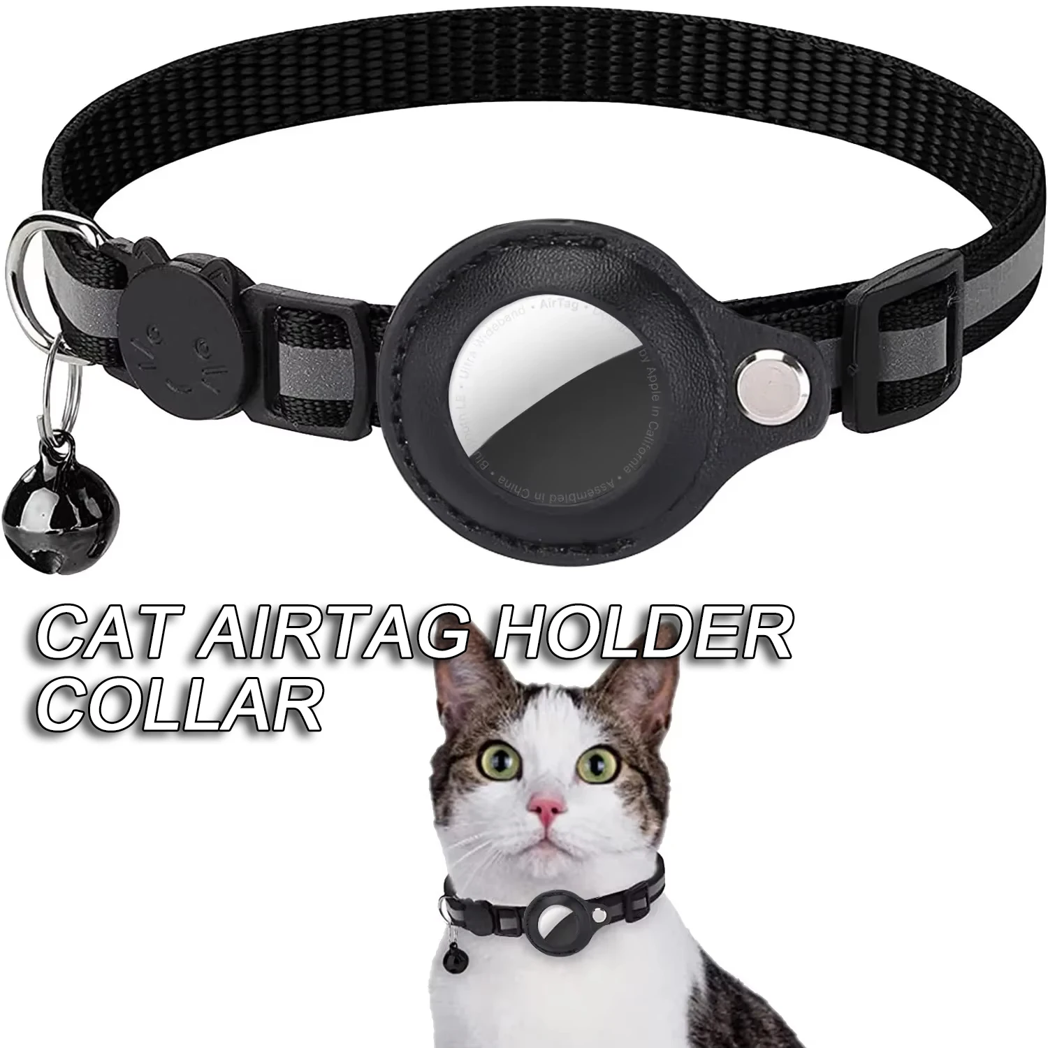 Waterproof Breakaway Cat Collar with Bell & Reflective Stripes, Kitten Collar with Airtag Holder 1005012477803925