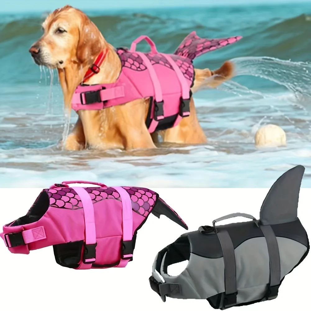 Shark/Mermaid Dog Life Jacket High Buoyancy Pet Swim Vest with Safety Handle Adjustable 1005012478018305