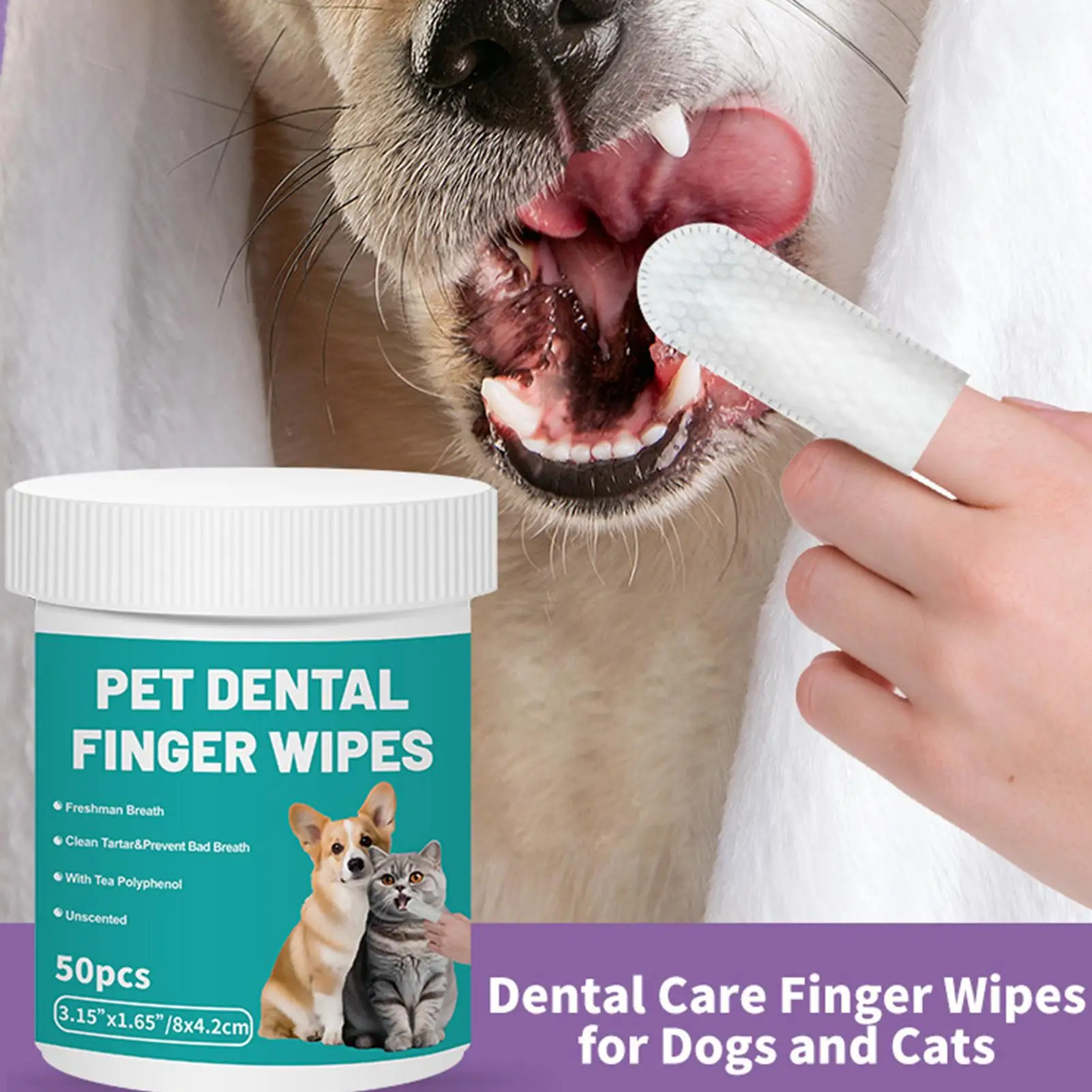 Pet Teeth Cleaning Wipes 50-Pieces Brushing Cleaner Finger Wipes Refreshing Tooth 1005012479251615