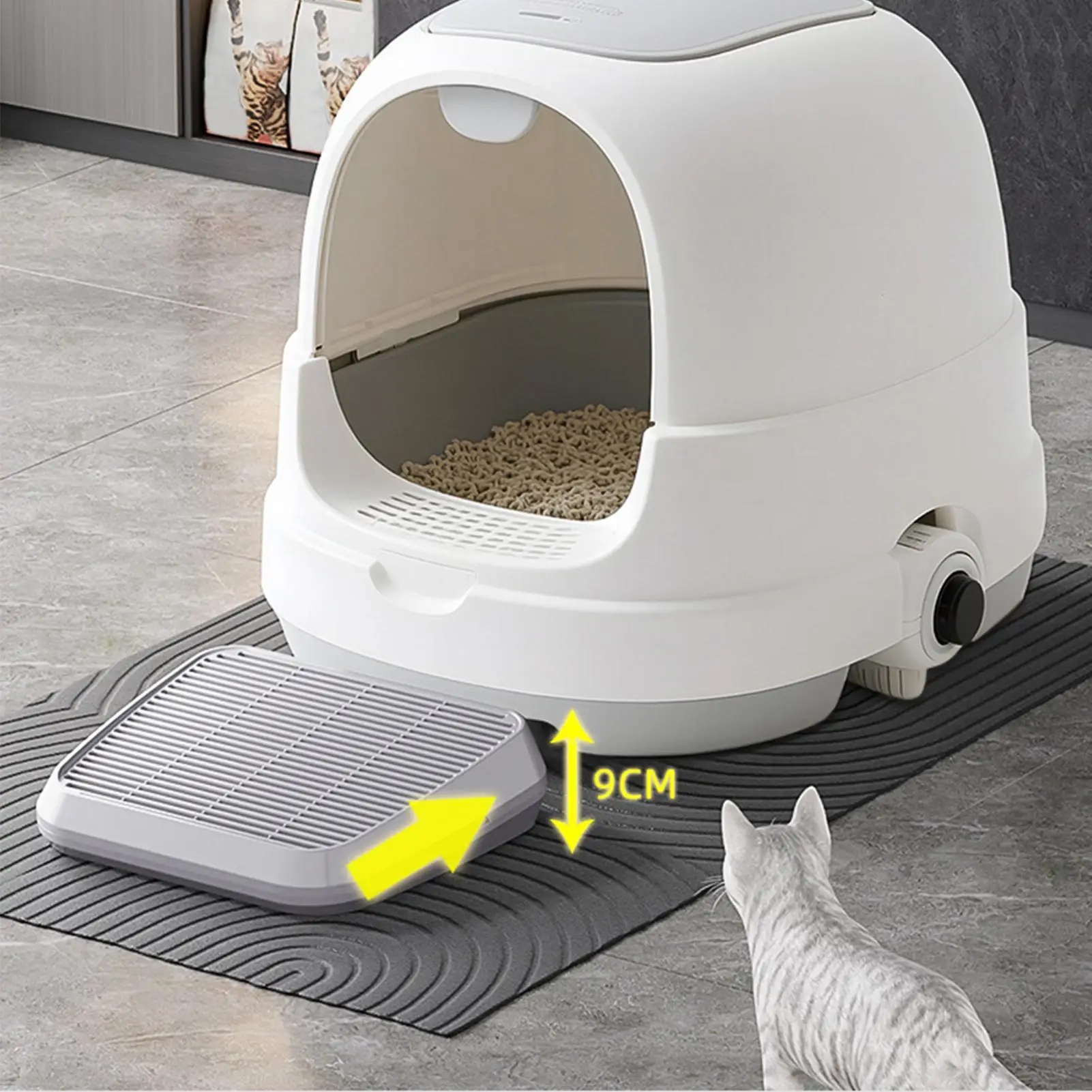 Double-Layer Filtration Ramp Elevated Non-Slip Tray Cat Litter Tray with Sand Control Mechanism 1005012499154632