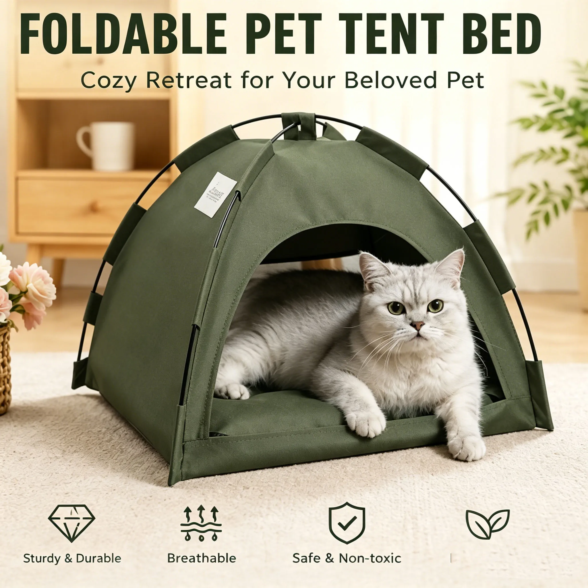 Foldable Pet Tent Bed Removable Cat Sofa Basket Canvas Semi-Enclosed Cat House Hut Cat Sleeping Bed 1005012504264399