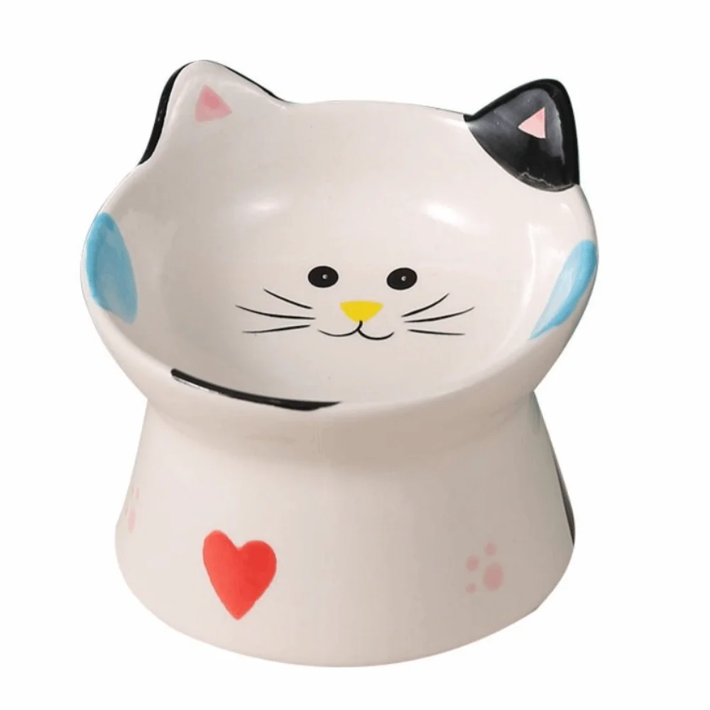 Cartoon 15° Tilted Elevated Cat Bowl Anti-Regurgitation Anti Knock Ceramic Food Dish Ergonomic 1005012506149445