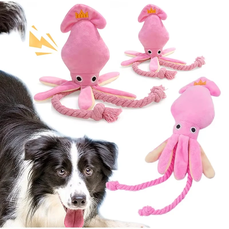 Squeaky Octopus Dog Toy, Cotton Rope Interactive Chew Toy 1005012506550267