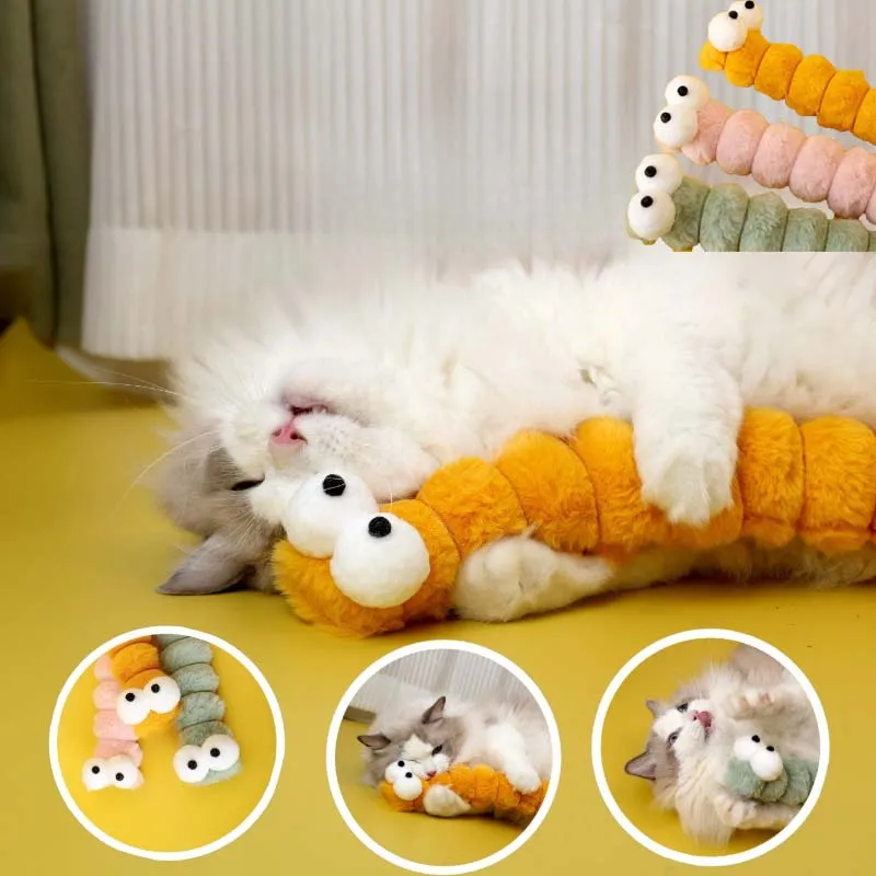 Cat Plush Chew Toy Plush Cushion Caterpillar Catnip Companionship Kitten Toy Cat Teaser Stick 1005012522978654