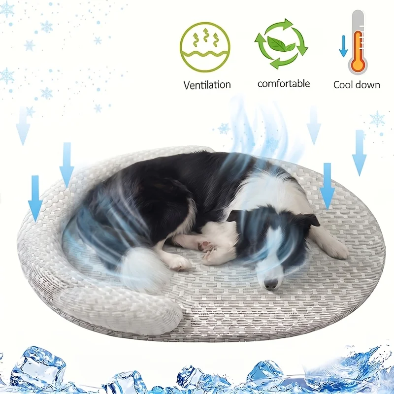 Cooling Dog Bed Summer Ice Silk Cat Mat Oval Pet Nest Breathable Heat Dissipation Pad for Small 1005012534761843