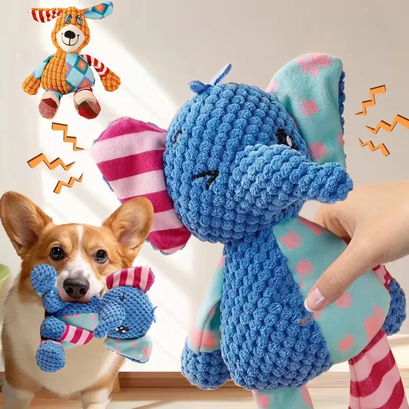 Pet Dog Plush Toy Cute Flat Fit Fox Elephant Anti Bite Interactive Squeaking Dog Teeth Cleaning 1005012551770957