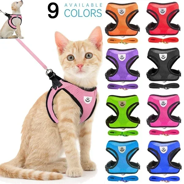Dogs Puppy Harness Collar Cat Dog Adjustable Vest Walking Lead Leash Soft Breathable Polyester Mesh 1005012555376371