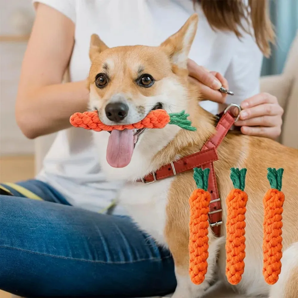 Carrot Shaped Dog Rope Toy Safe Durable Woven Cotton Chew Teething Toy Teeth Cleaning for Puppies 1005012578225646