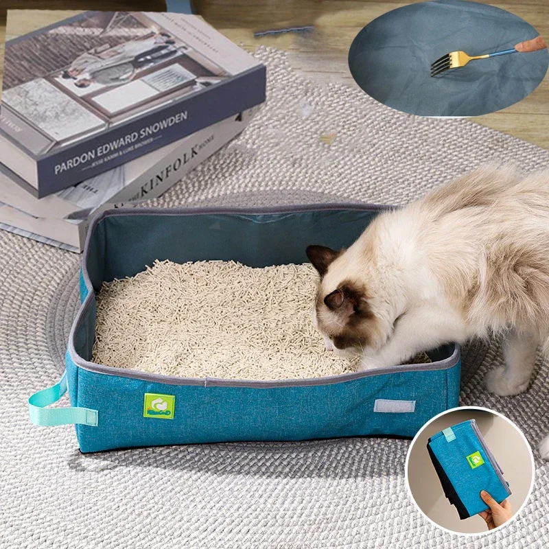Semi Enclosed Cat Litter Box, Foldable, Portable, Waterproof, Oxford Cloth 1005012664691291