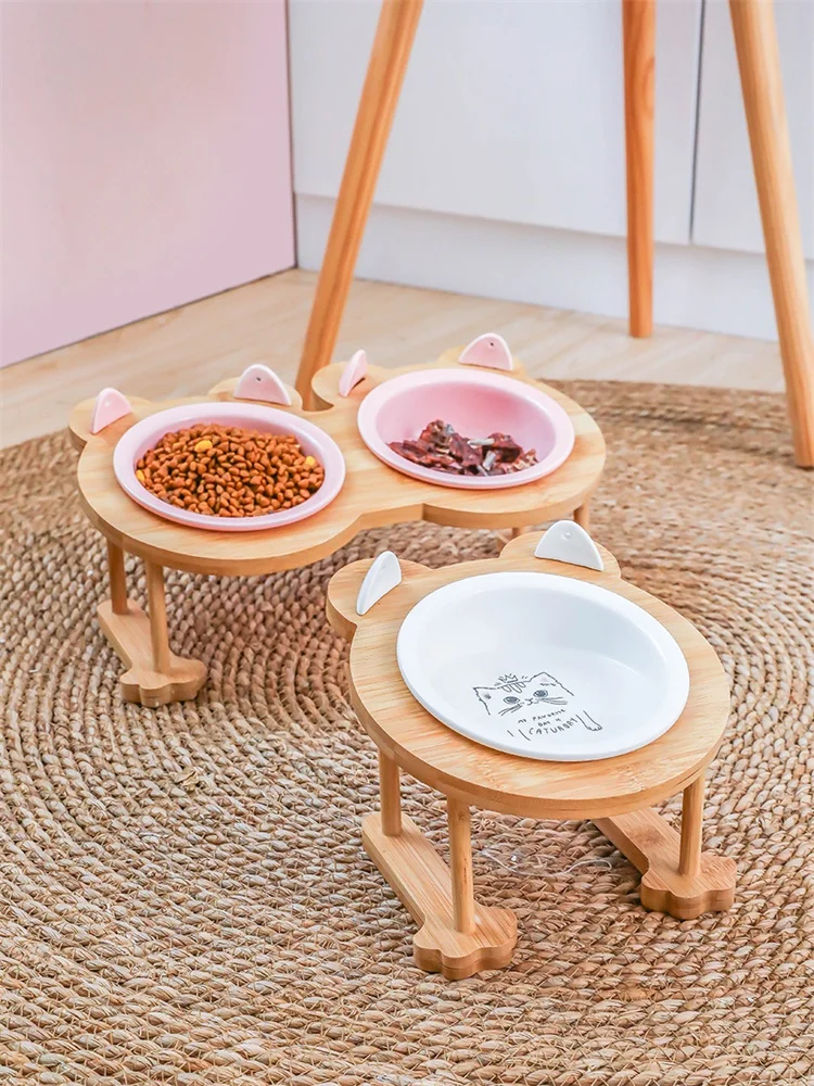 Ceramic Cat Bowl Dog Single and Double Pet Feeder Water with Stand Feeding Dish Food Pets Supplies 4000387970372